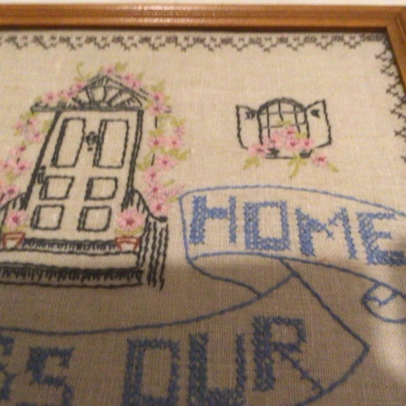 Vintage Finished Cross Stitch Framed Sampler God Bless Our Home - Picture 3 of 6